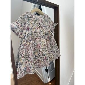Tartine et Chocolat Girls 3A Botanical Floral Cotton Ruffle Babydoll Dress White
